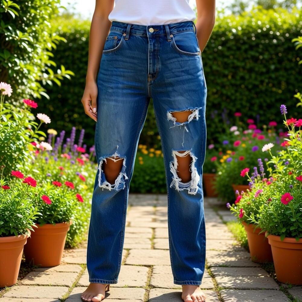 Aeropostale High Rise 90’s Baggy Jeans Women 10R W30 L29 Dark Blue Distressed